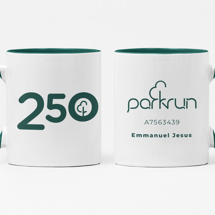 parkrun-Tasse „Meilenstein 250 – Laufen/Gehen“