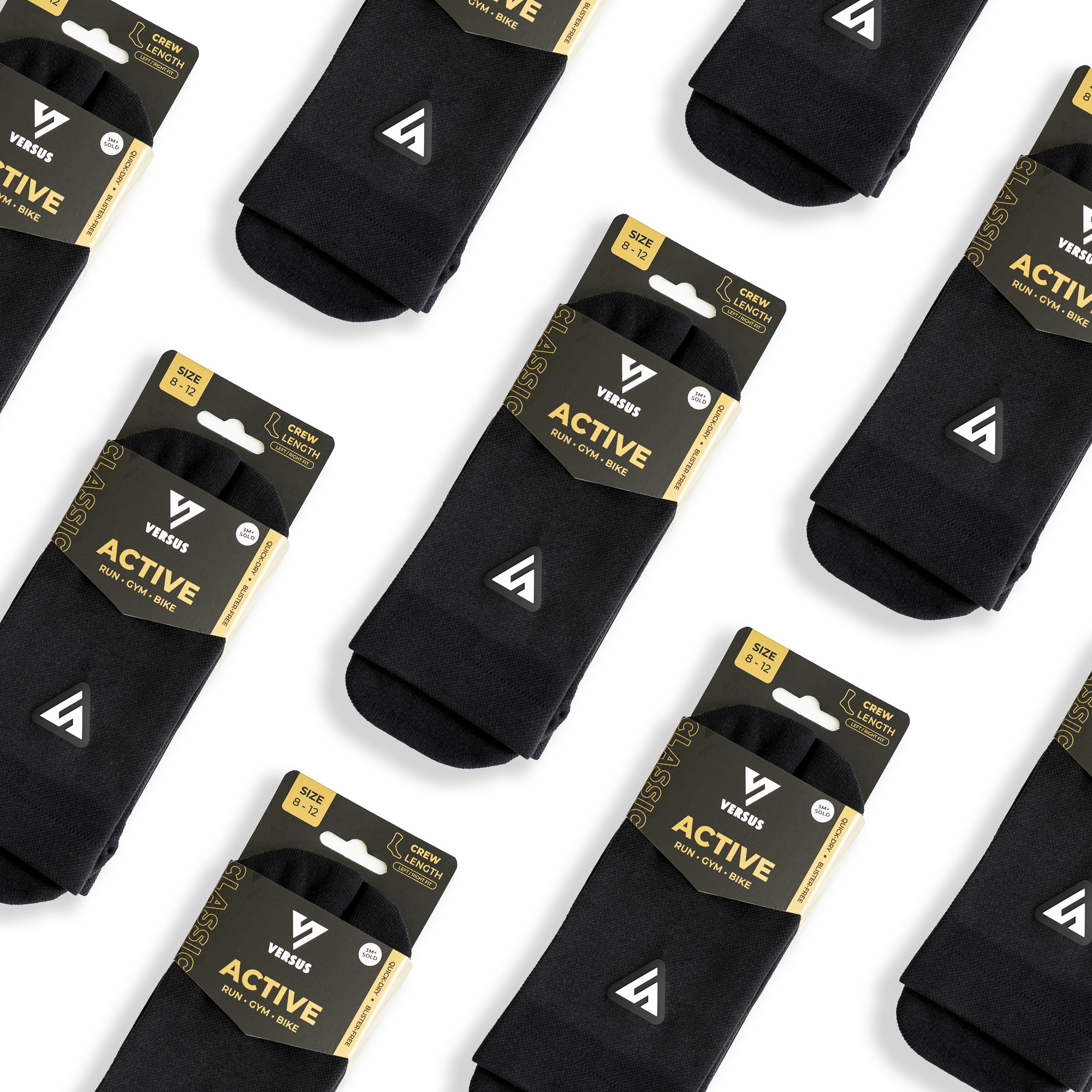 VERSUS Classic Black Active Crew Tab Socks