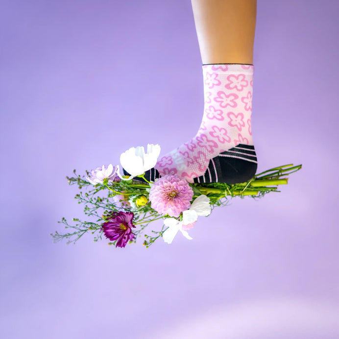 VERSUS Pink Flower Power Active Crew Socks