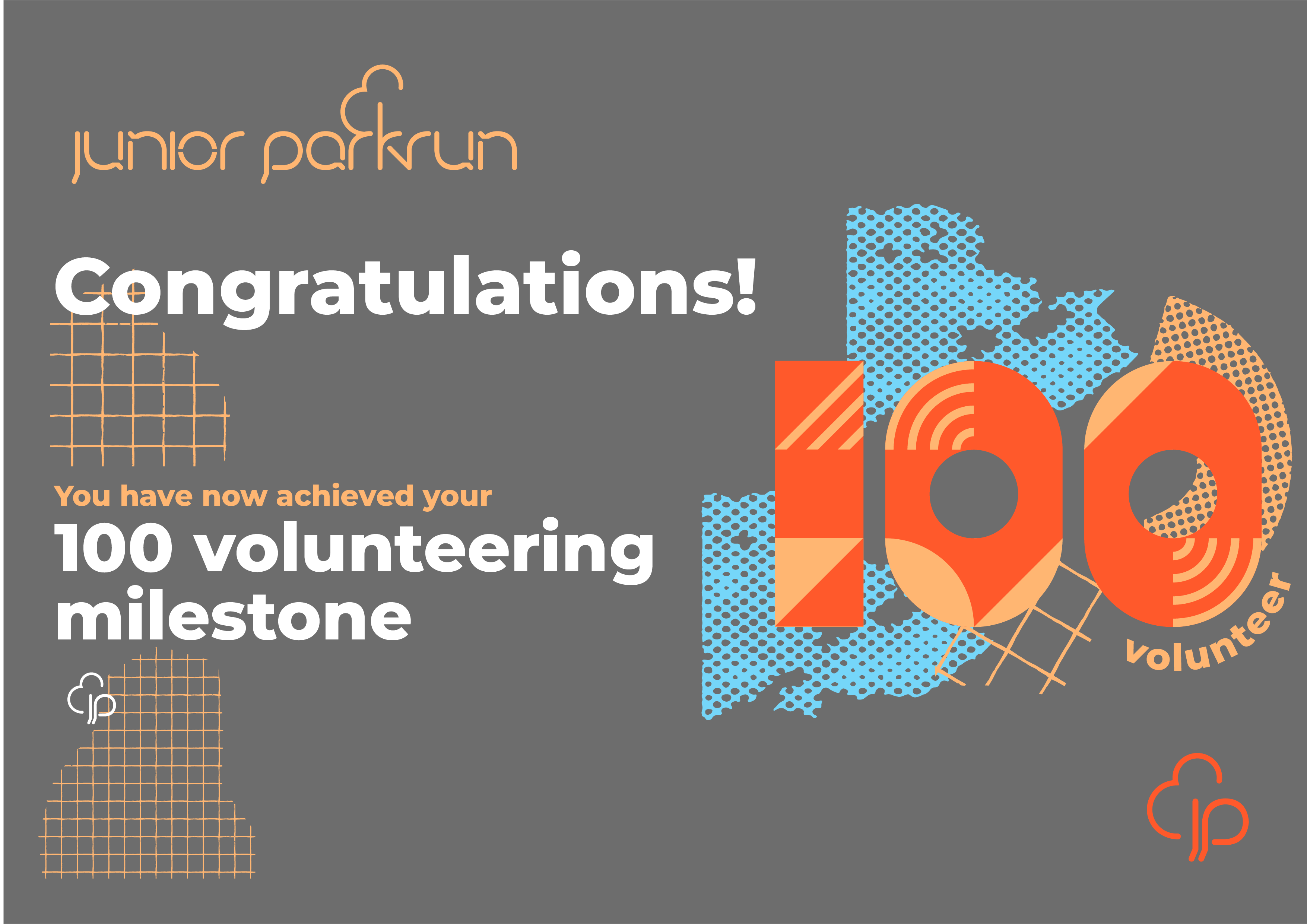 junior parkrun Volunteer Milestone 100 Certificate