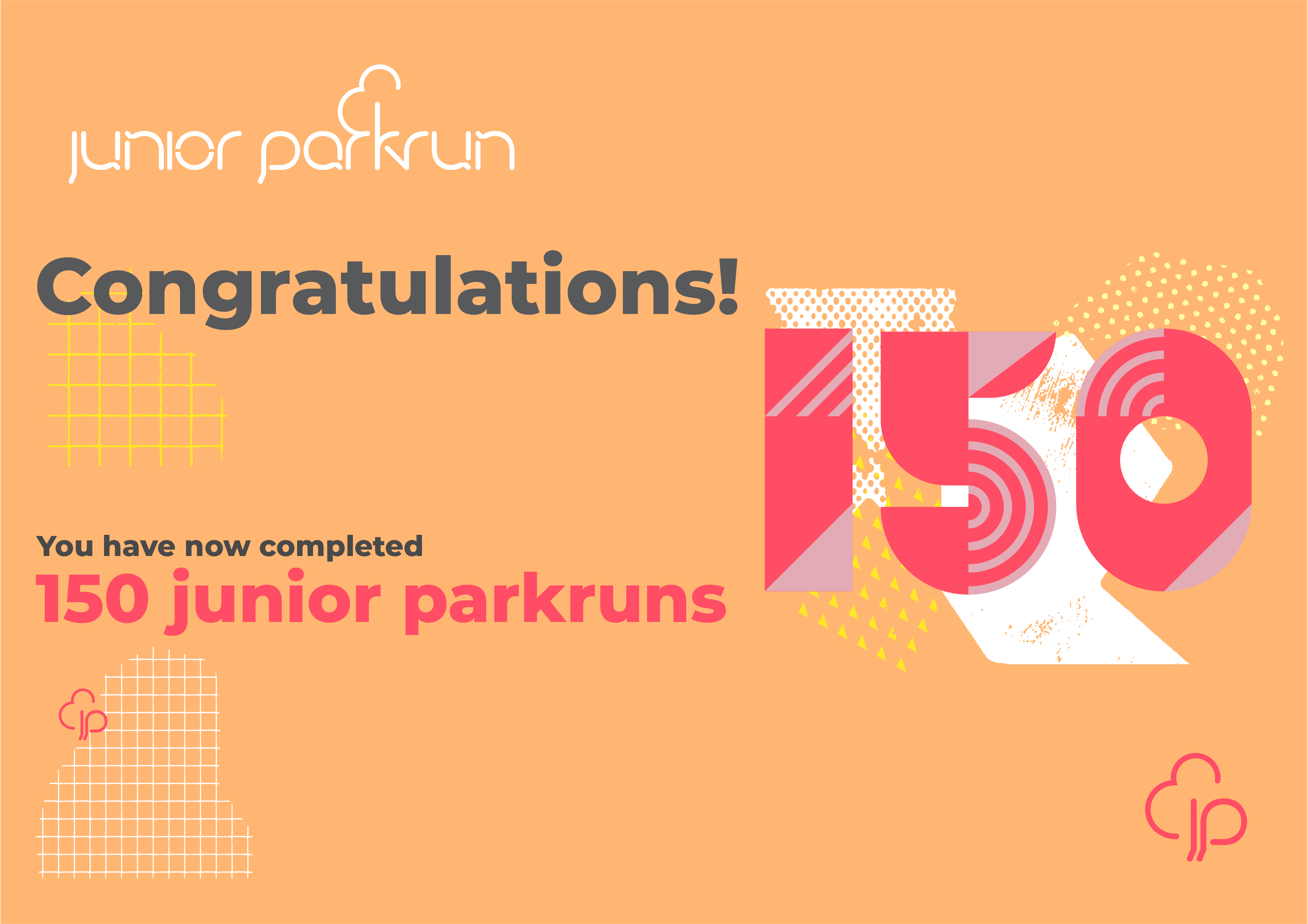 junior parkrun Milestone 150 Certificate
