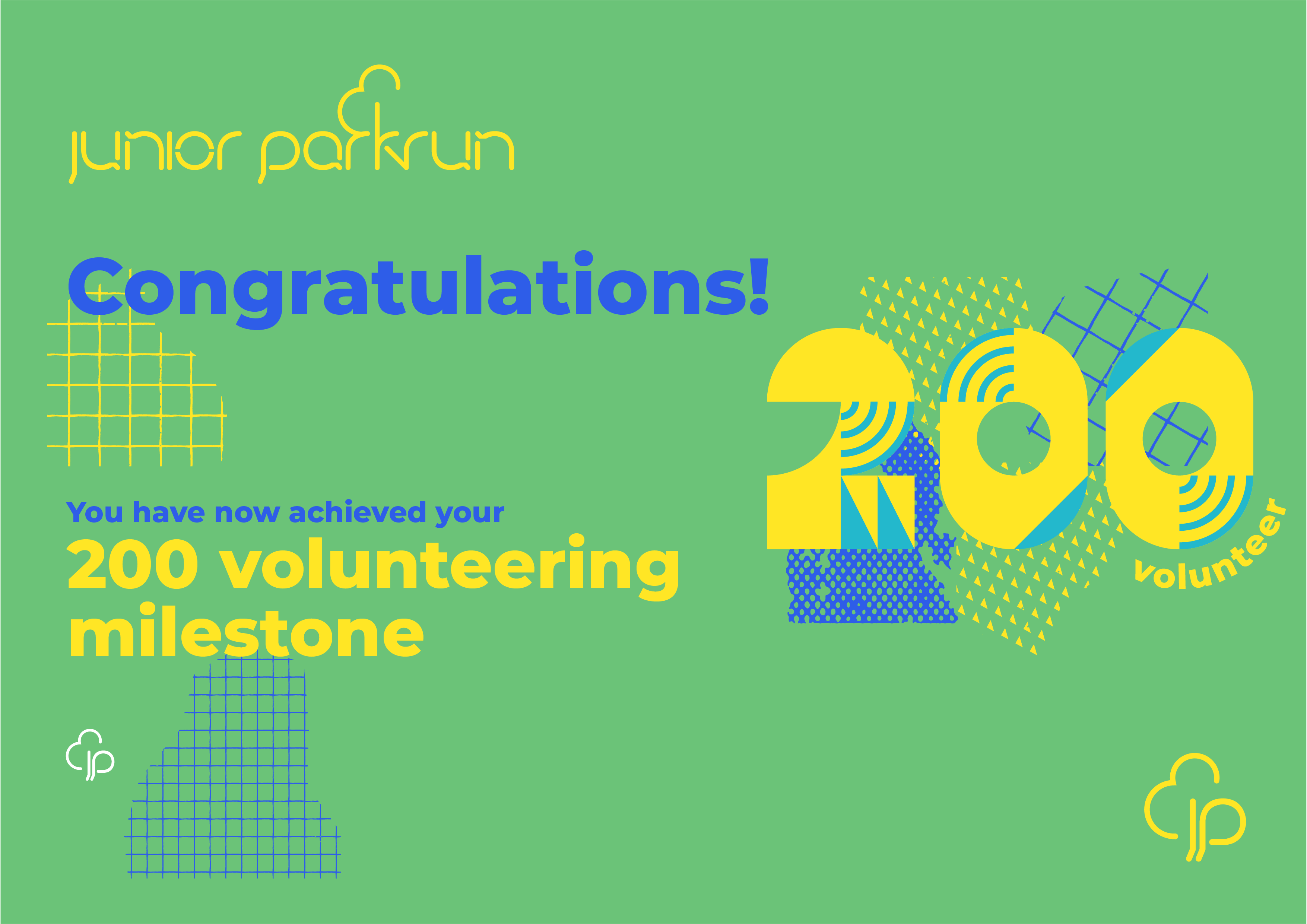 junior parkrun Volunteer Milestone 200 Certificate