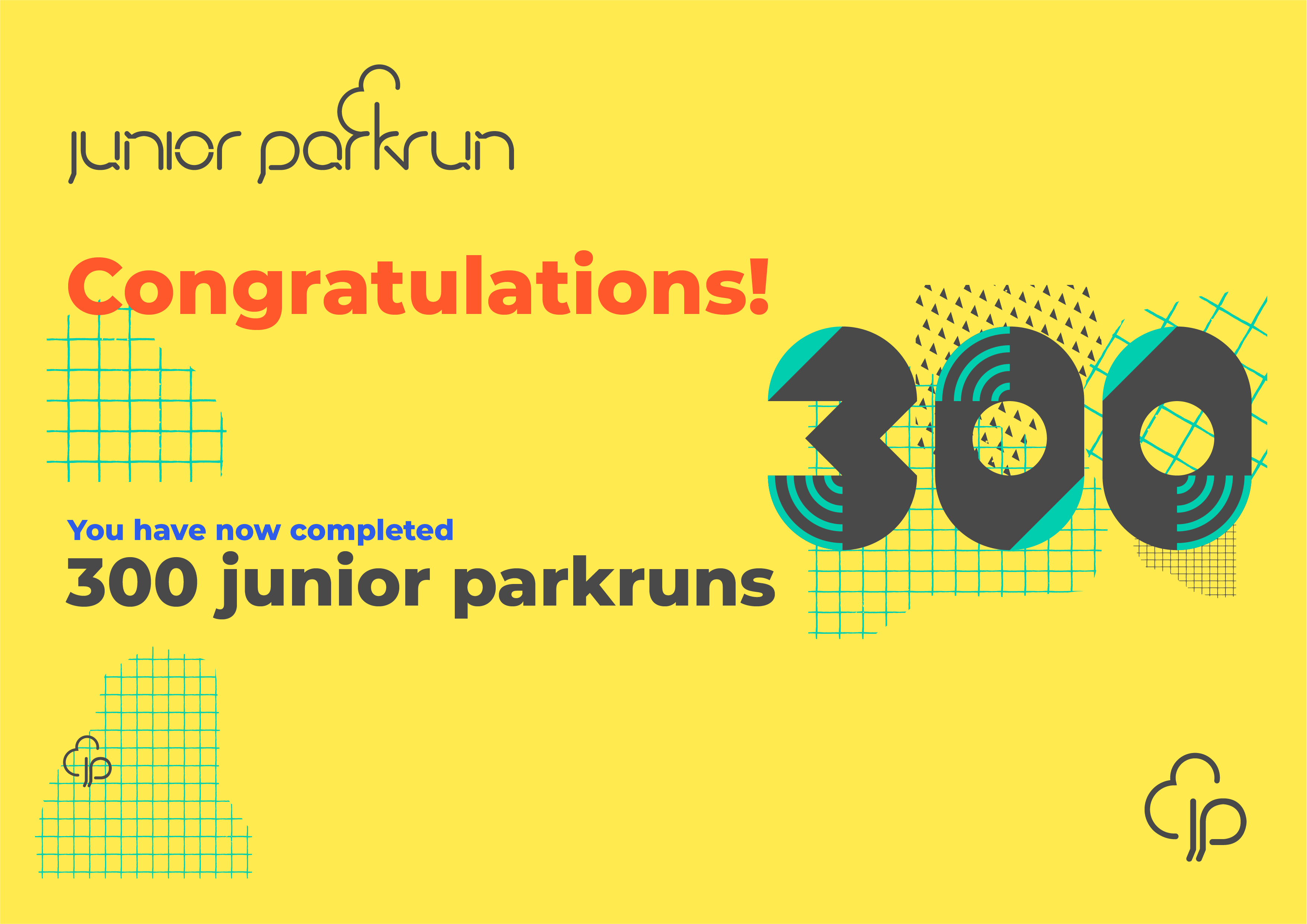 junior parkrun Milestone 300 Certificate