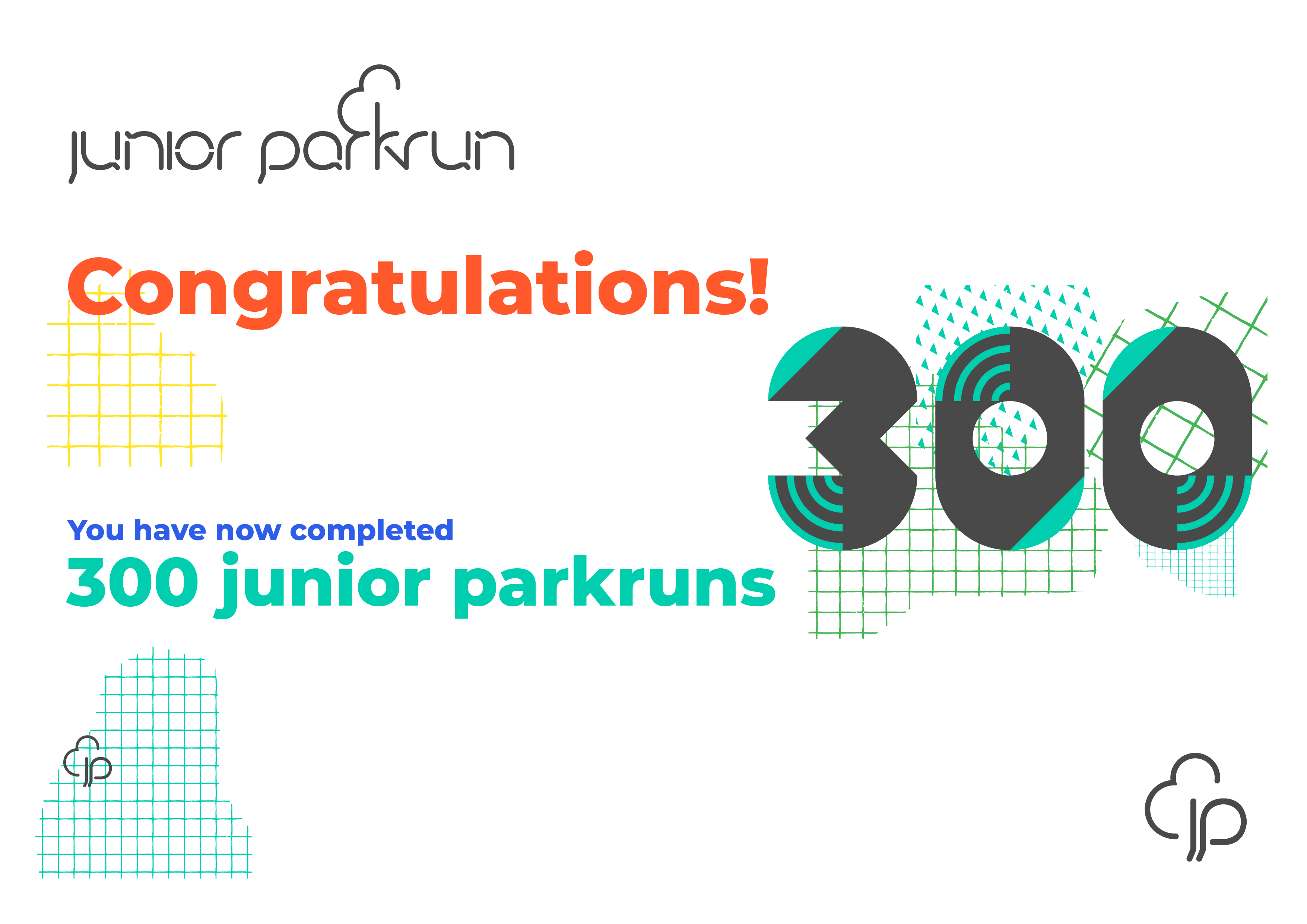 junior parkrun Milestone 300 Certificate