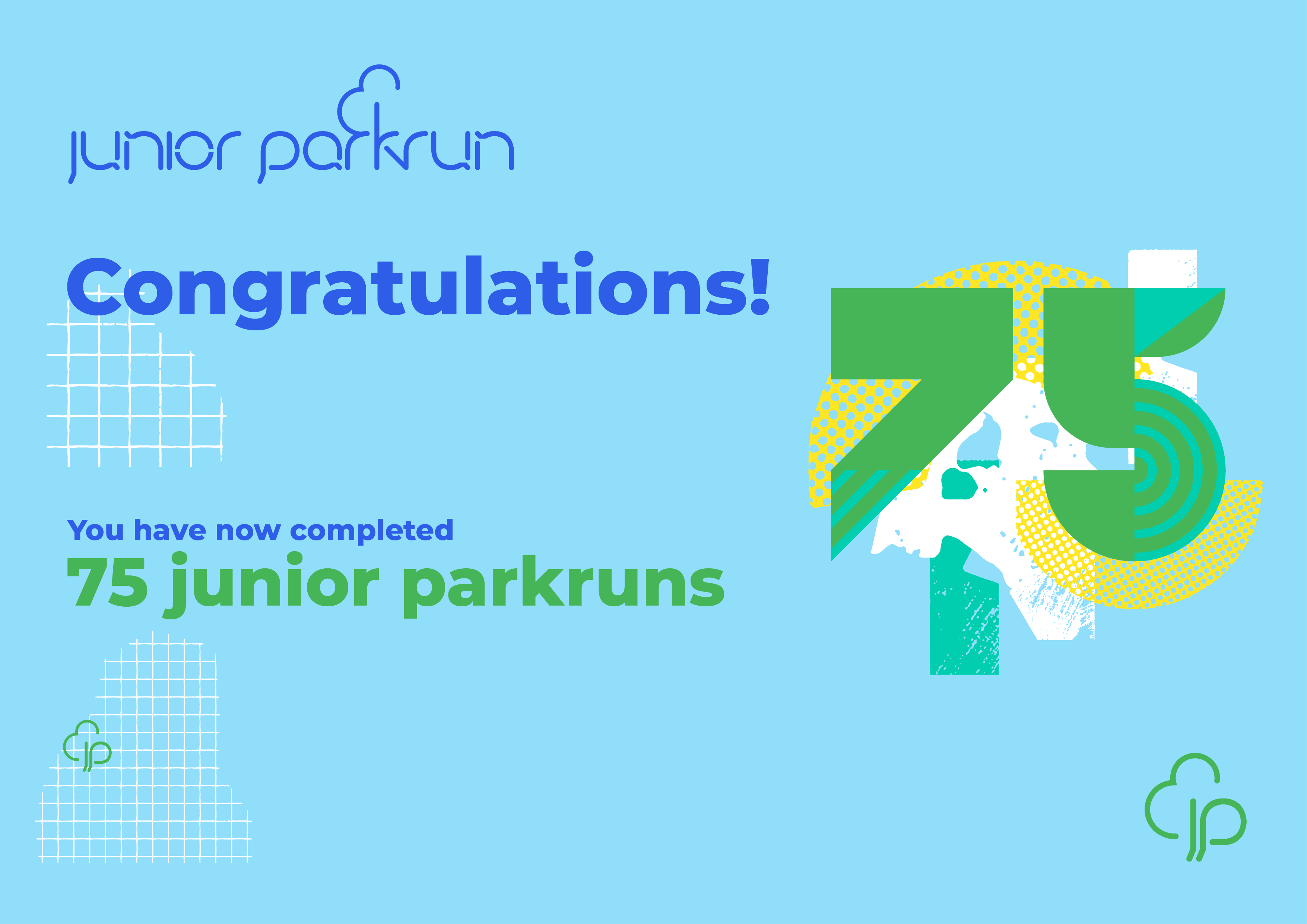 junior parkrun Milestone 75 Certificate