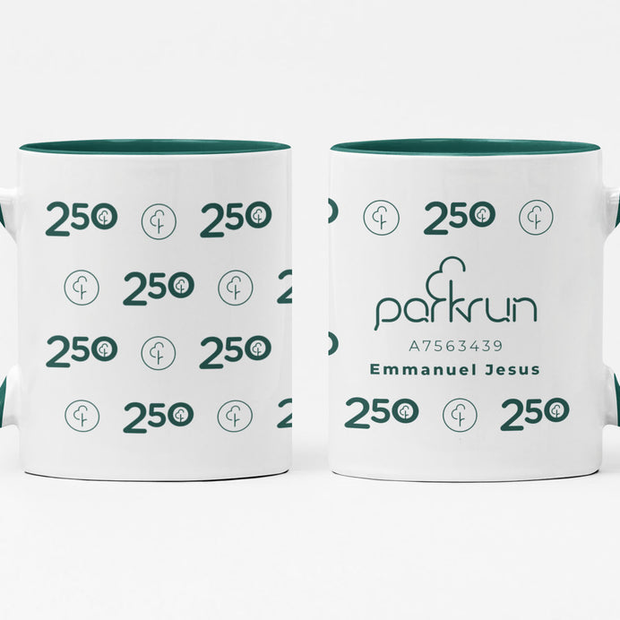 parkrun-Tasse „Meilenstein 250 – Laufen/Gehen“