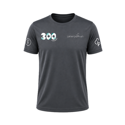 junior parkrun Freiwilligen-Meilenstein-300-T-Shirt